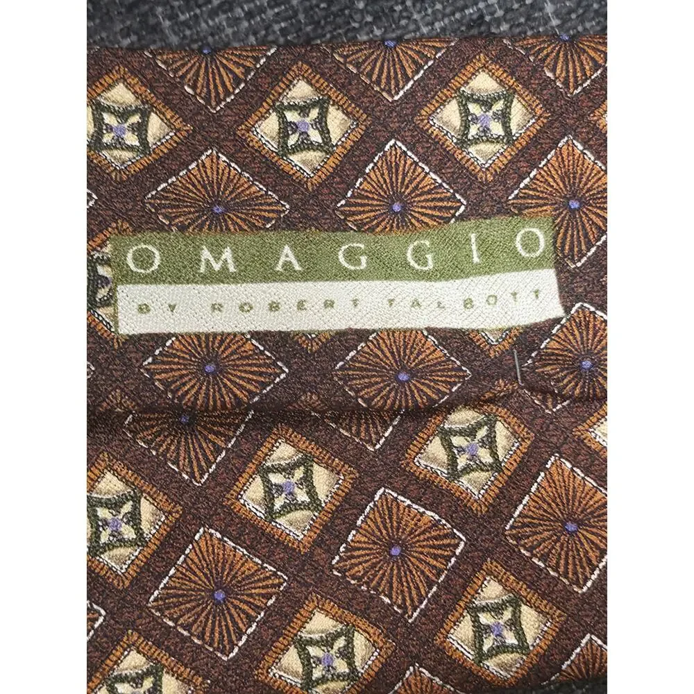 Vintage Robert Talbott Omaggio Silk Tie Geometric Abstract Handsewn Italy Earthy